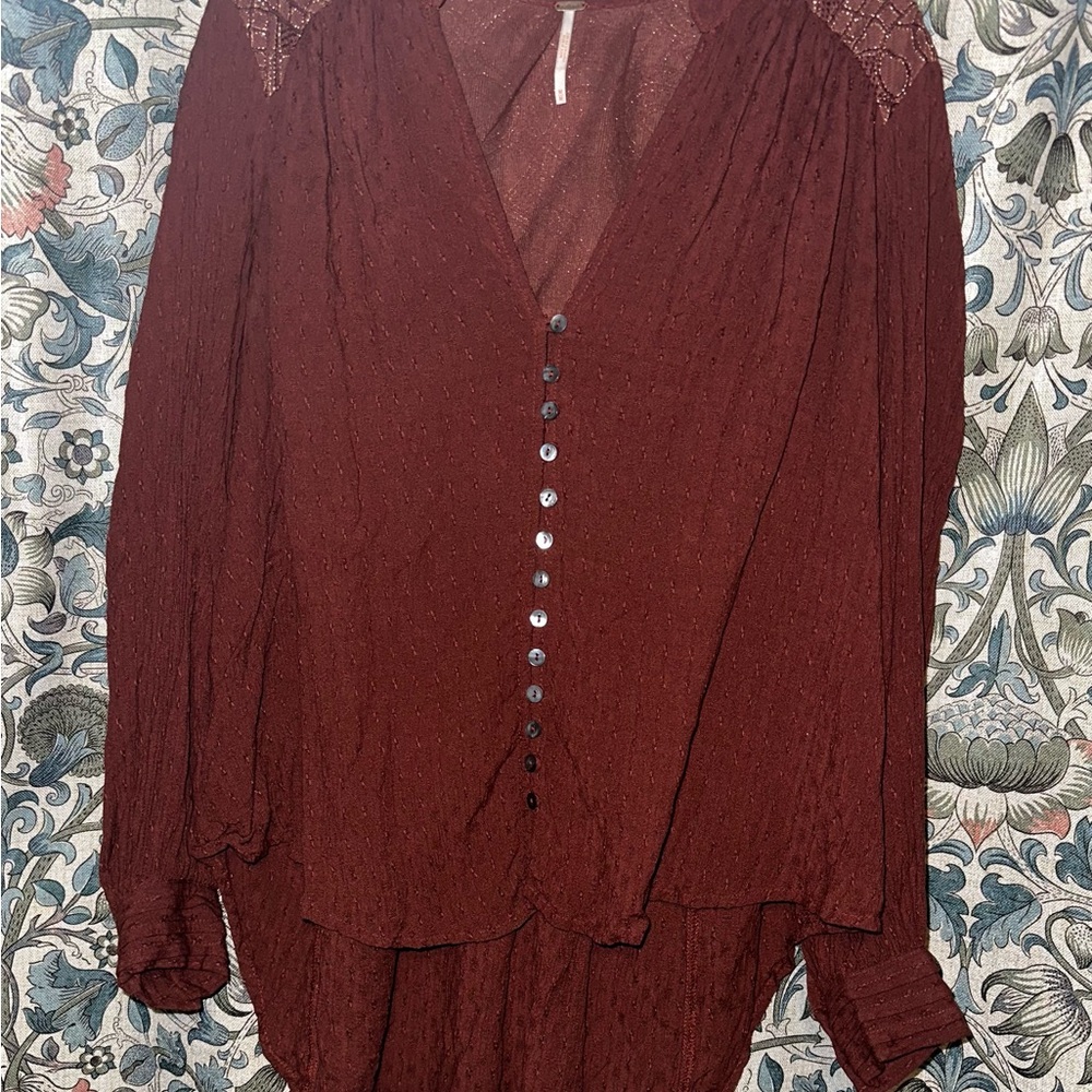 Free People FP Canyon Rose Button Down Blouse Top {Medium}